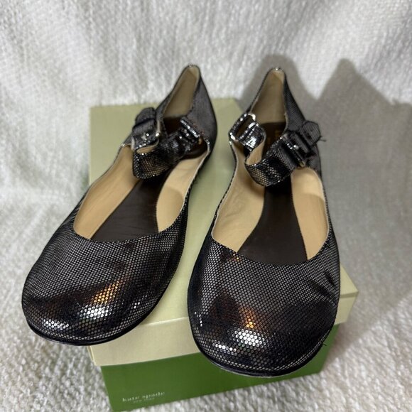 kate spade new york Paola Mary Jane Shoes 9M Shiny Black Dot Metallic - Picture 2 of 10